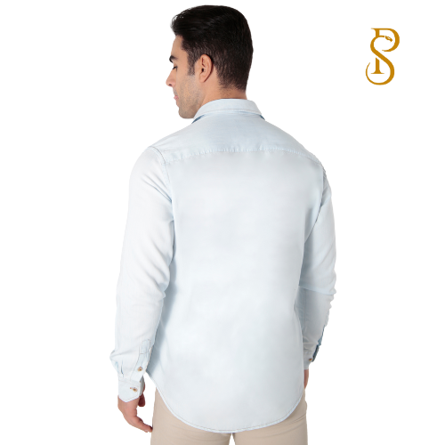 Camisa Jeans Manga Longa Slim Fit Delavê