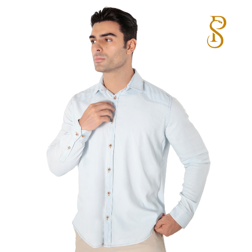 Camisa Jeans Manga Longa Slim Fit Delavê
